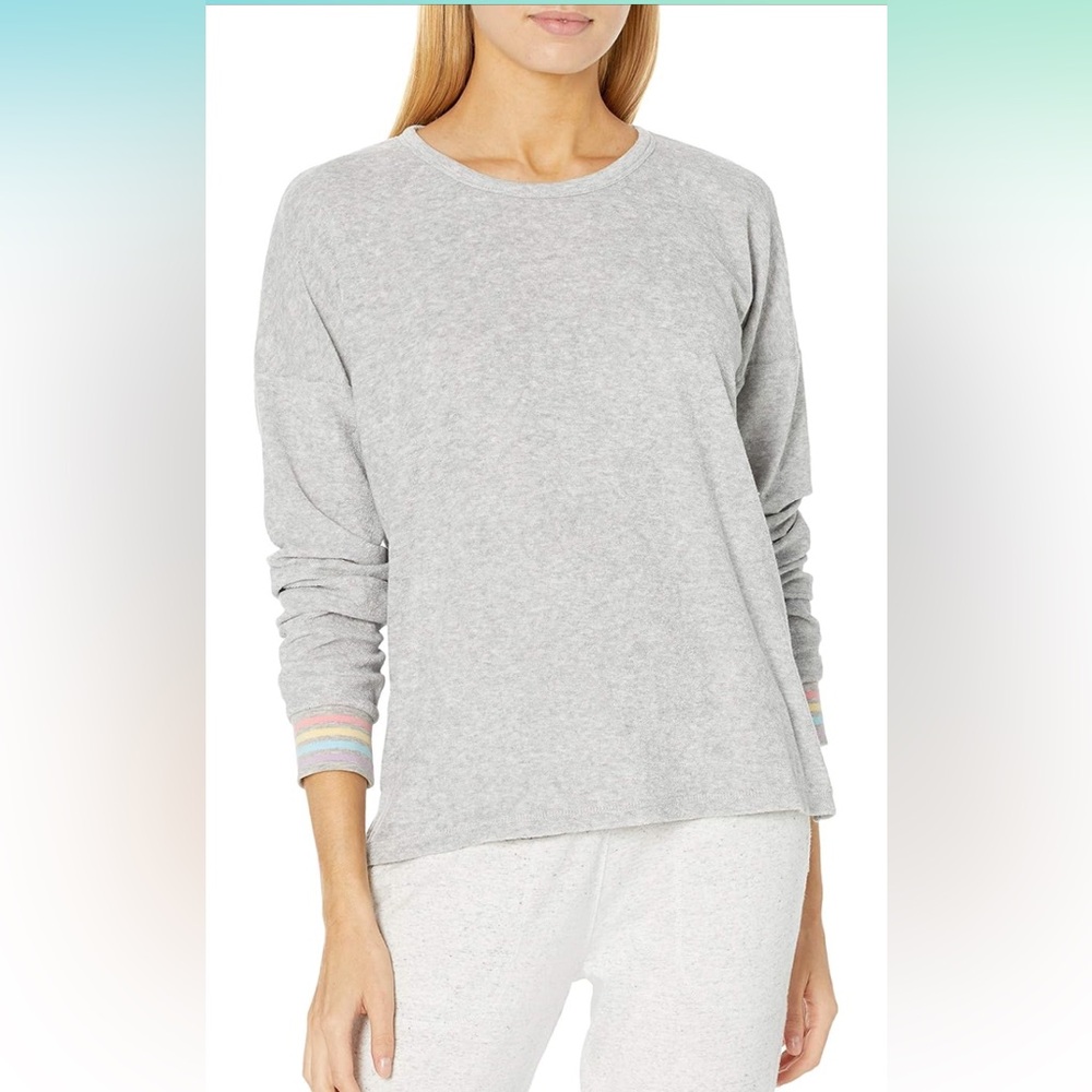 P.J. Salvage Heather Gray Terry Cloth Top with Colorful Stripe Trim
